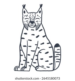 Cute lynx hand drawn design. Vector illustration of a spotted bobcat. Doodle animal elements for posters or cards