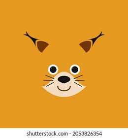 Cute lynx on a colored background in cartoon children's style. Vector illustration with cute forest animal. Can be used for printing on T-shirts, children's clothing, fashion designs.