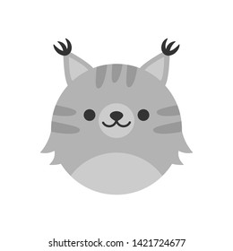 Cute lynx round graphic vector icon. Grey feline, lynx, animal head, face illustration. Isolated.