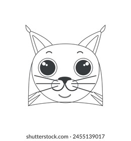 Cute lynx with tassels on ears, animals face of simple round shape vector illustration