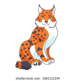 Cute lynx. Vector illustration is isolated on white background for kids fashion clothes, fabric, textile. Cute print for girls and boys