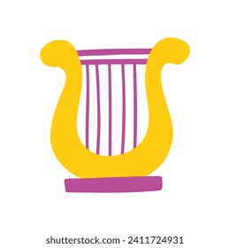 Cute lyre icon. Vector flat hand drawn musical illustration in cartoon style