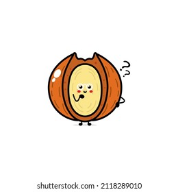 Cute macadamia character. Vector hand drawn cartoon character illustration icon. Isolated on white background. Macadamia character concept