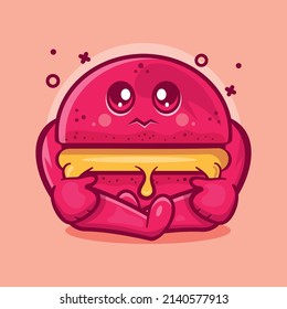 cute macaron bakery character mascot with sad expression isolated cartoon in flat style design