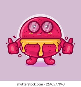 cute macaron bakery character mascot with thumb up hand gesture isolated cartoon in flat style design