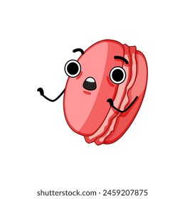 cute macaron character cartoon. cake food, sweet macaroon, dessert strawberry cute macaron character sign. isolated symbol vector illustration