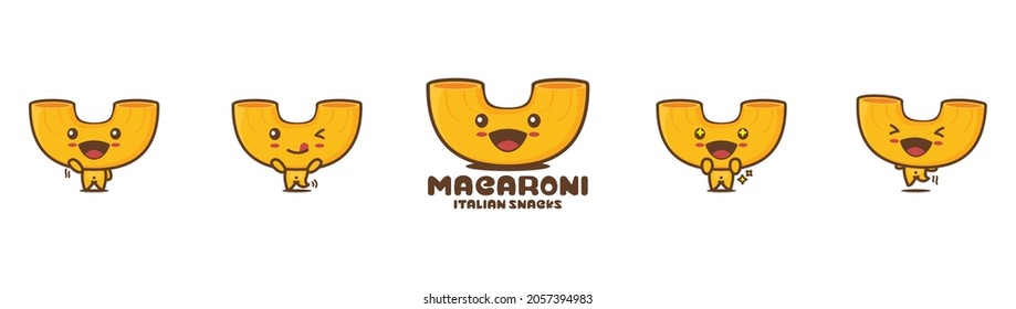 cute macaroni cartoon mascot. pasta vector illustration, with different facial expressions and poses, isolated on white background