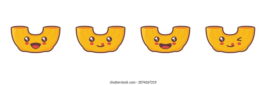 cute macaroni cartoon mascot vector illustration, with different facial expressions. suitable for icons, logos, menus, prints, labels, stickers, etc.