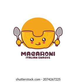 linda imagen vectorial de mascota de caricatura de macaroni, adecuada para logotipos, impresiones, etiquetas, empaque, pegatinas, etc.