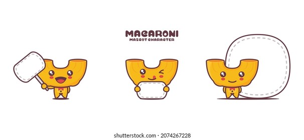 cute macaroni cartoon mascot vector illustration, with blank board banner, isolated on a white background.