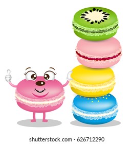 Cute macarons cartoon with delicious macarons for bakery shop