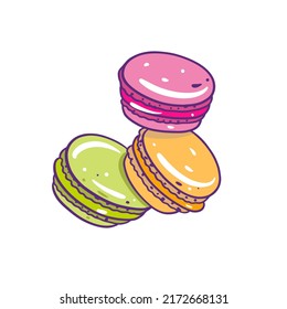 Cute macarons cookies. Colorful hand drawn sketch art. Vector doodle illustration.