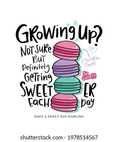 Cute macarons and hand letterings design for fashion graphics, t shirt prints etc