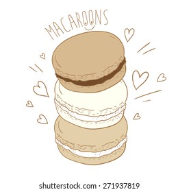 Cute Macaroon With Doodles. Vector Illustration.