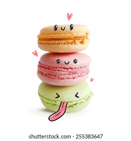 Cute Macaroon With Faces. Vector Food Image. International Friends Day.