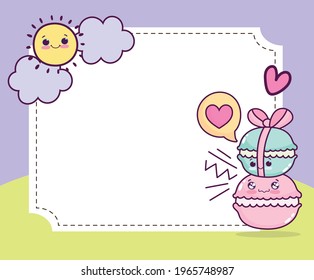 cute macaroons sun clouds cartoon