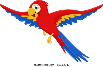 Cute Macaw Bird Cartoon Flying