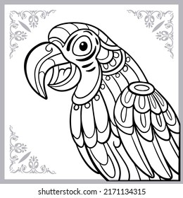 cute macaw bird cartoon zentangle arts. isolated on white background.