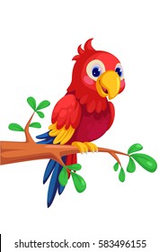 Cute Macaw Cartoon Sitting On Branch