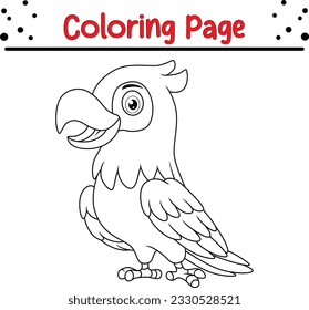 Cute macaw coloring page for kids.  Black and white vector illustration for coloring book. Wild animal coloring pages for children