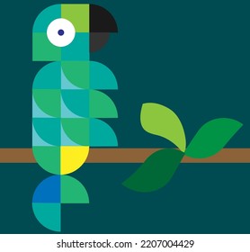 Cute macaw on tree branch.