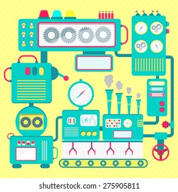 Cute Machine. Colorful And Cute Machine Of A Abstract Factory. Flat Design.