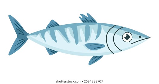 Cute Mackerel fish. Vector clipart illustration on isolated background.