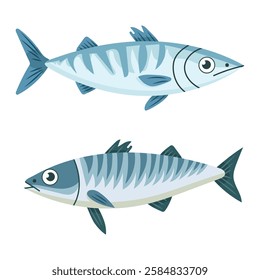 Cute Mackerel fish. Vector clipart illustration on isolated background.