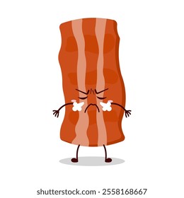 cute mad expression of bacon cartoon character
