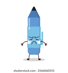 cute mad expression of blue pen cartoon character
