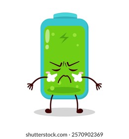 cute mad expression of full battery cartoon character
