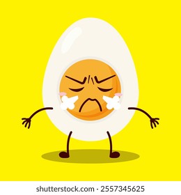 cute mad expression of half boiled egg cartoon character