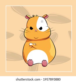 cute mad expression hamster with white orange color. vector hamster, flat illustration style for flyer, sticker and card.
