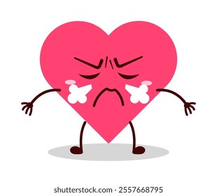 cute mad expression of heart cartoon character