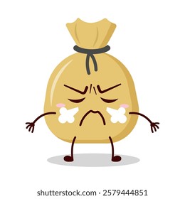 cute mad expression of money bag cartoon character

