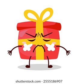 cute mad expression of red gift box cartoon character