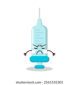 cute mad expression of syringe cartoon character
