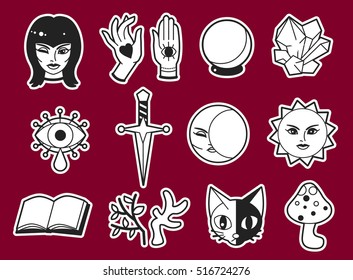 Cute magic accessories. Design for halloween stickers,patches and other. Vector template