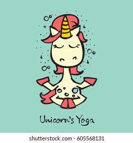 Cute magic card with hand drawn text - Unicorn's yoga.