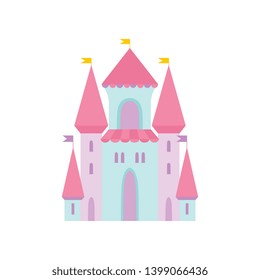 Cute Magic Castle, Fairytale Medieval Fortress, Colorful Fantasy Kingdom Cartoon Vector Illustration