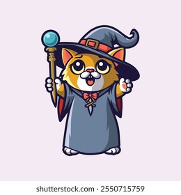 Cute Magic Cat Mascot Vector