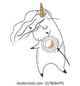 Cute magic celestial unicorn. Vector illustration.
