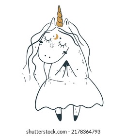 Cute magic celestial unicorn. Vector illustration.