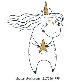 Cute magic celestial unicorn. Vector illustration.