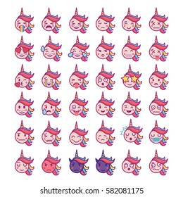 Cute magic collection with unicorn emoji. Vector illustration.