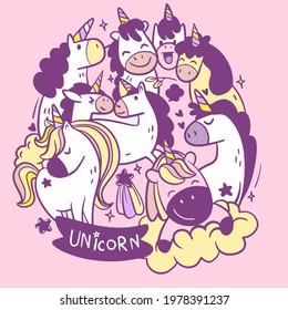 cute magic collection with unicorn, rainbow, fairy wings