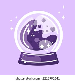 Cute Magic Crystal Ball Vector. Hand Drawn Cartoon Childish Illustration. Halloween Concept