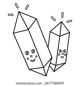 Cute magic crystals, doodle style flat vector outline for coloring book
