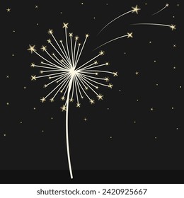 Cute magic dandelion flower. Fantasy blowball art with stars on its tips. Flat vector illustration.
