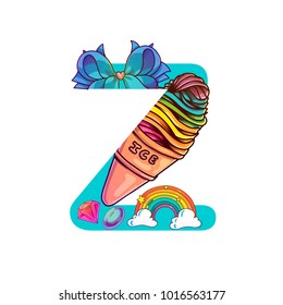 Cute magic letter Z vector illustration with icecream